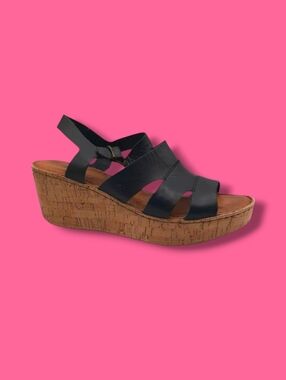 Born Leather Platform Wedge Sandals Black Size 10 US 42 EU